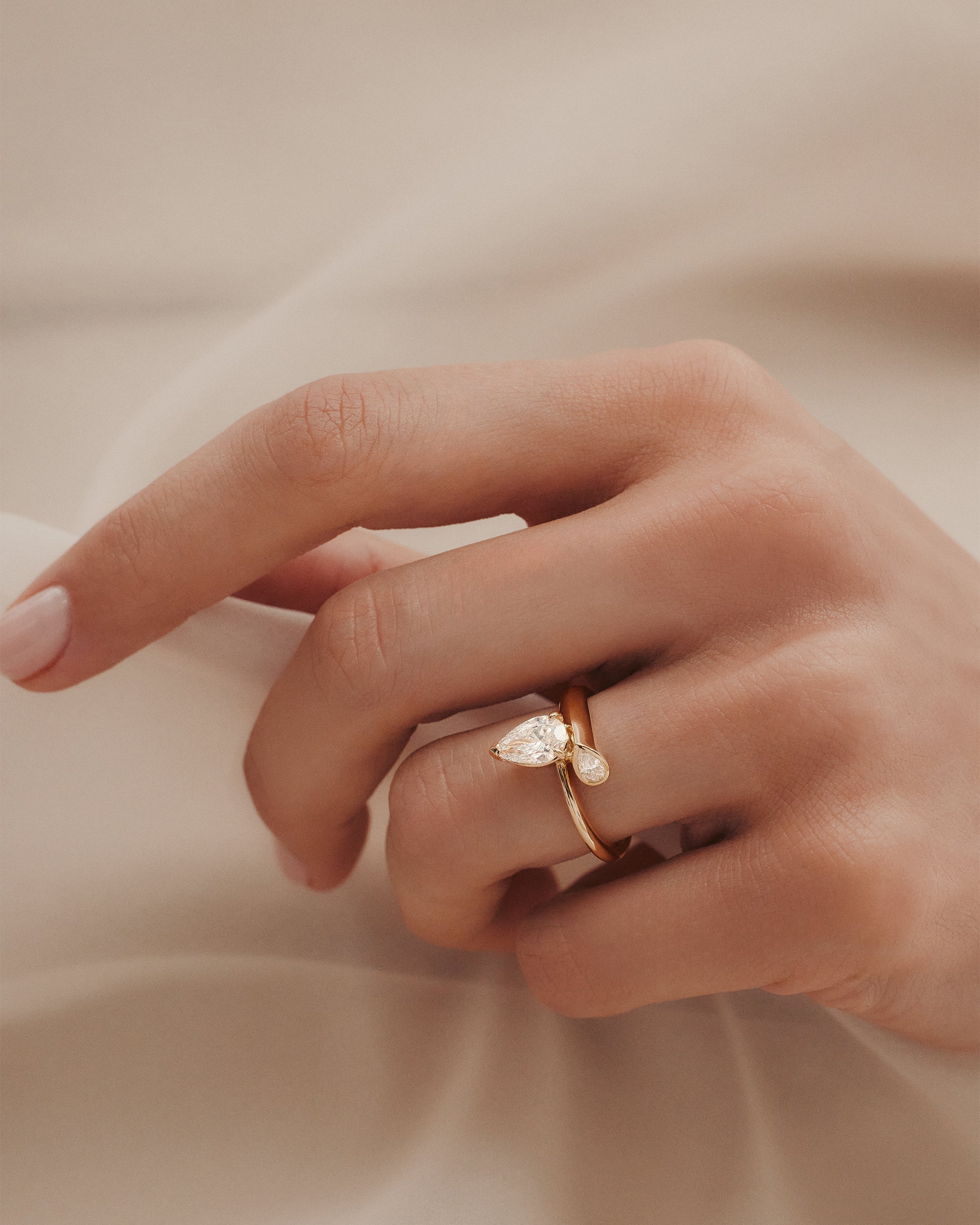 Marquise Shaped Three Stone Lab Grown Diamond Engagement Ring